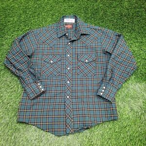 Vintage Stir-Ups Plaid Pearl-Snap Button Shirt L 16.5 23x29